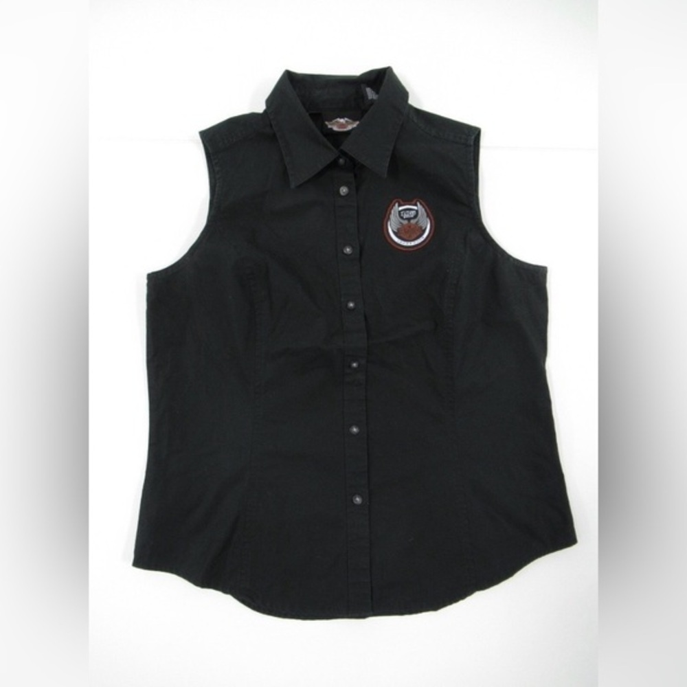 Harley Davidson 105th Anniversary Sleeveless Button Shirt Black Size Large